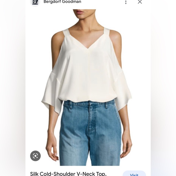 TIBI navy blue 100% silk cold shoulder blouse with adjustable shoulder straps - Picture 8 of 8